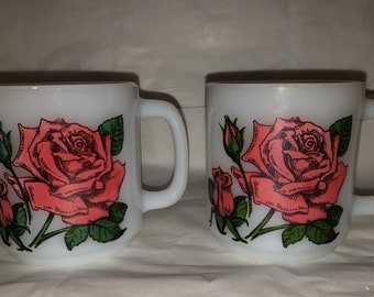 Vintage Glasbake Pink Rose Mug Cup