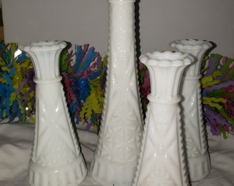 Vintage Milk Glass White Bud Vases Wedding Decor 4