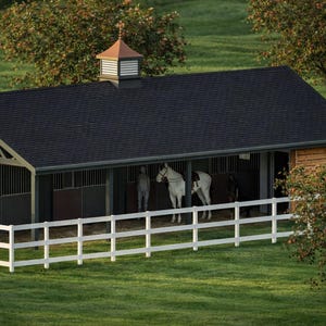 Horse Barn Plans – The Dixon 4-Stall with Feed, Tack Room (PDF)