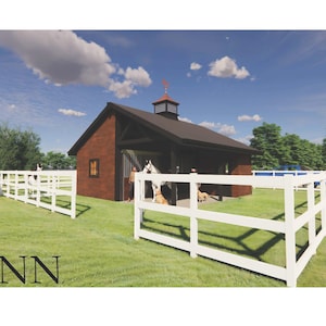 Two Stall Horse Barn Plan, Tack & Feed Room (PDF) - Etsy