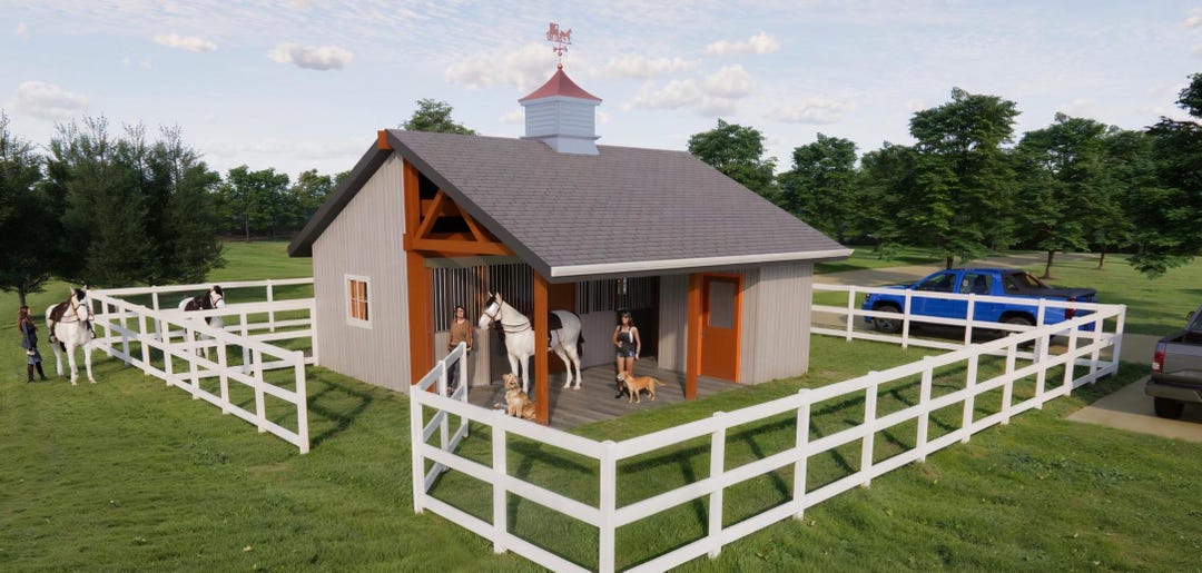 Two Stall Horse Barn Plan, Tack & Feed Room (PDF) - Etsy