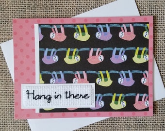 Handmade Card - Stitched Hang in There Sloths Blank Greeting Note Card