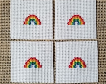 Completed Cross Stitch Rainbows 4 Mini Pieces for DIY Crafts