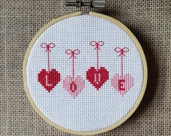 Counted Cross Stitch Love Hanging Hearts Pattern - PDF Download