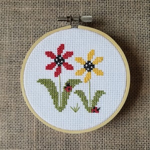 Counted Cross Stitch Ladybug Flowers Pattern - PDF Download