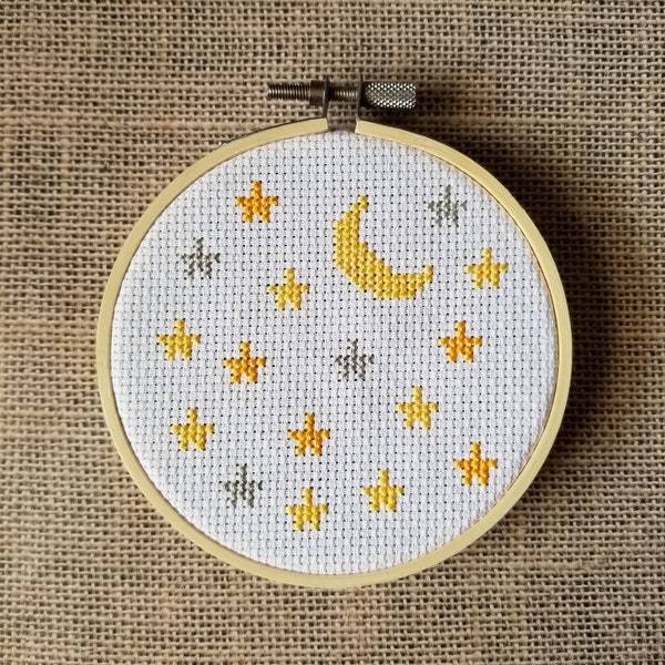 Counted Cross Stitch Moon and Stars Pattern - PDF Download