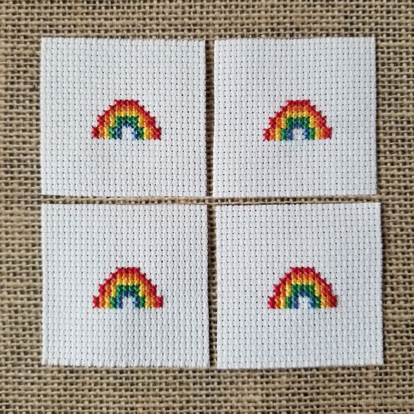 Completed Cross Stitch Rainbows 4 Mini Pieces for DIY Crafts