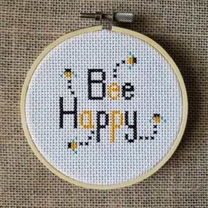 Counted Cross Stitch Bee Happy Bumblebee Pattern - PDF Download