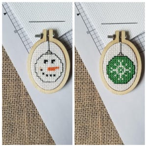 Counted Cross Stitch Snowman Ornament and Snowflake Ornament Minis 2 Patterns - PDF Download