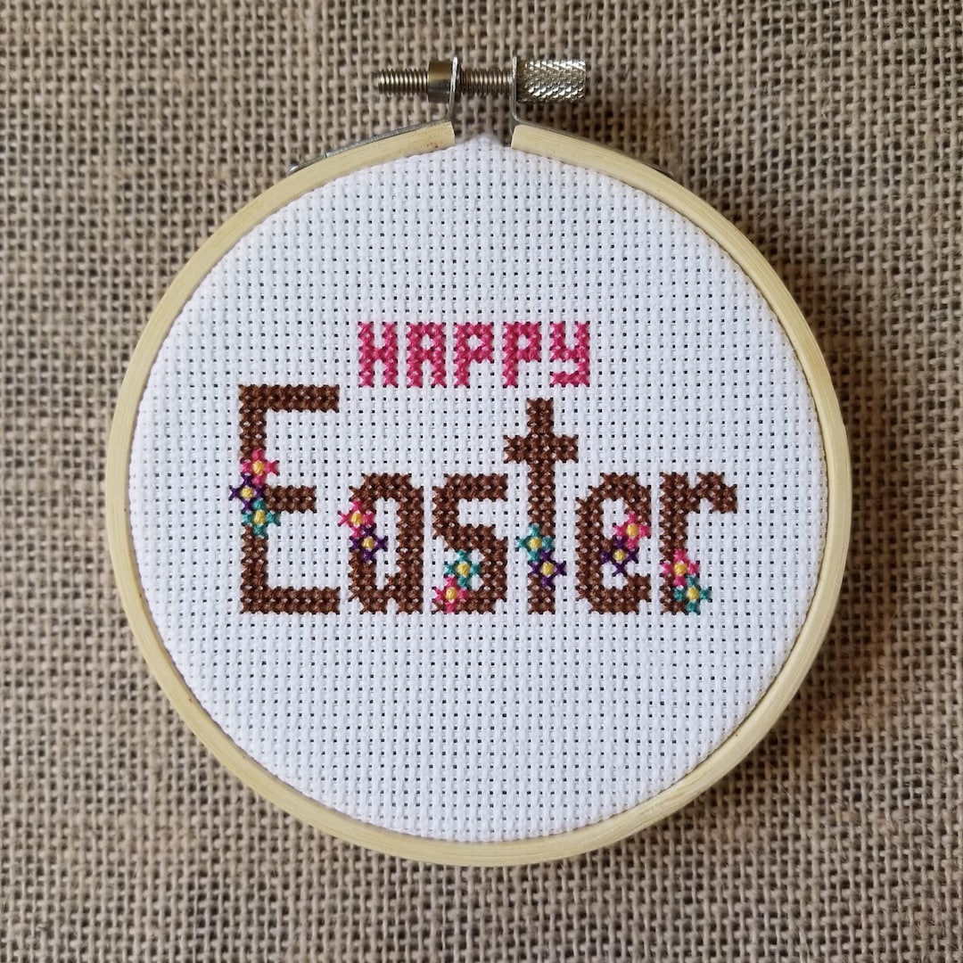 Counted Cross Stitch Happy Easter Flowers Pattern - PDF Download - Etsy