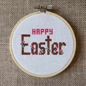Counted Cross Stitch Happy Easter Flowers Pattern - PDF Download