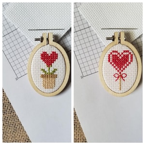 Counted Cross Stitch Heart Bloom and Heart Lollipop Minis 2 Patterns - PDF Download