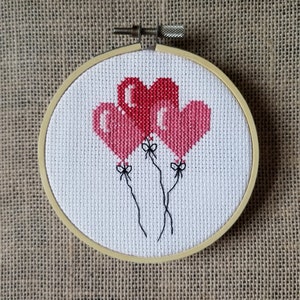 Counted Cross Stitch Heart Balloons Pattern - PDF Download