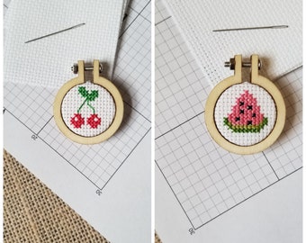 Counted Cross Stitch Cherries and Watermelon Minis 2 Patterns - PDF Download