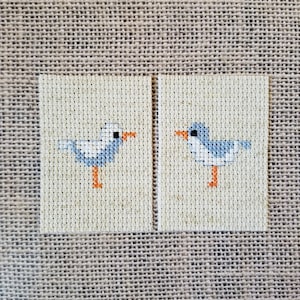 Completed Cross Stitch Seagull Bird 2 Mini Pieces for DIY Crafts