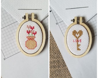Counted Cross Stitch Heart Flowers and Valentine Key Minis 2 Patterns - PDF Download