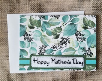 Mother's Day Card - Green Leaf Floral Blank Note Greeting Card