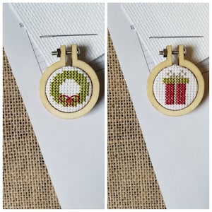 Counted Cross Stitch Christmas Simple Wreath and Christmas Gift Minis 2 Patterns - PDF Download