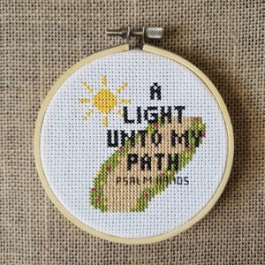 Counted Cross Stitch Light Unto My Path Scripture Pattern - PDF Download