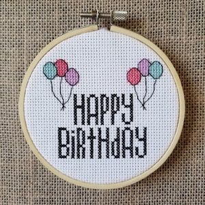 Counted Cross Stitch Happy Birthday Balloons Pattern - PDF Download