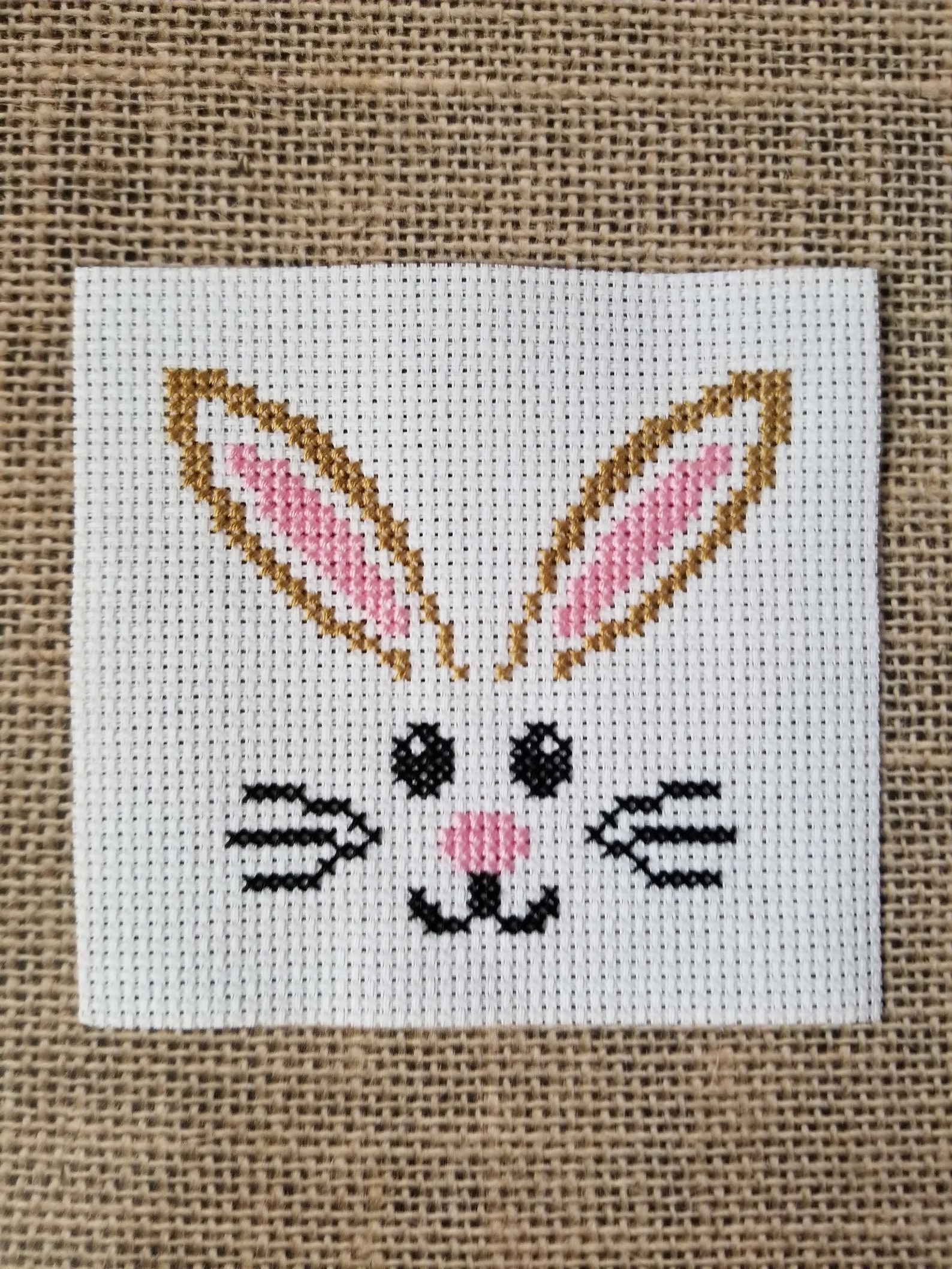 Completed Cross Stitch Easter Bunny Face Small Piece for DIY Etsy