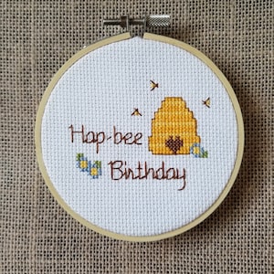Counted Cross Stitch Hap-bee Birthday Beehive  Pattern - PDF Download