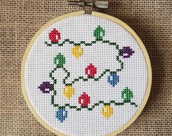Counted Cross Stitch Christmas Holiday String of Lights Pattern - PDF Download