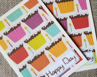 Stationery Note Cards - Stitched Happy Day Cupcakes Blank Cards - Set of 2