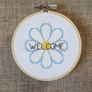 Counted Cross Stitch Welcome Daisy Pattern - PDF Download