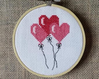 Counted Cross Stitch Heart Balloons Pattern - PDF Download