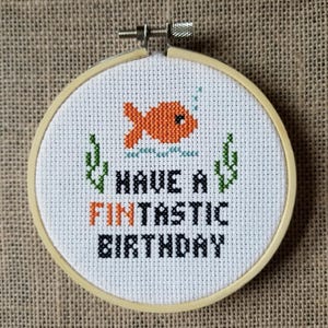 Counted Cross Stitch Fintastic Birthday Fish Pattern - PDF Download