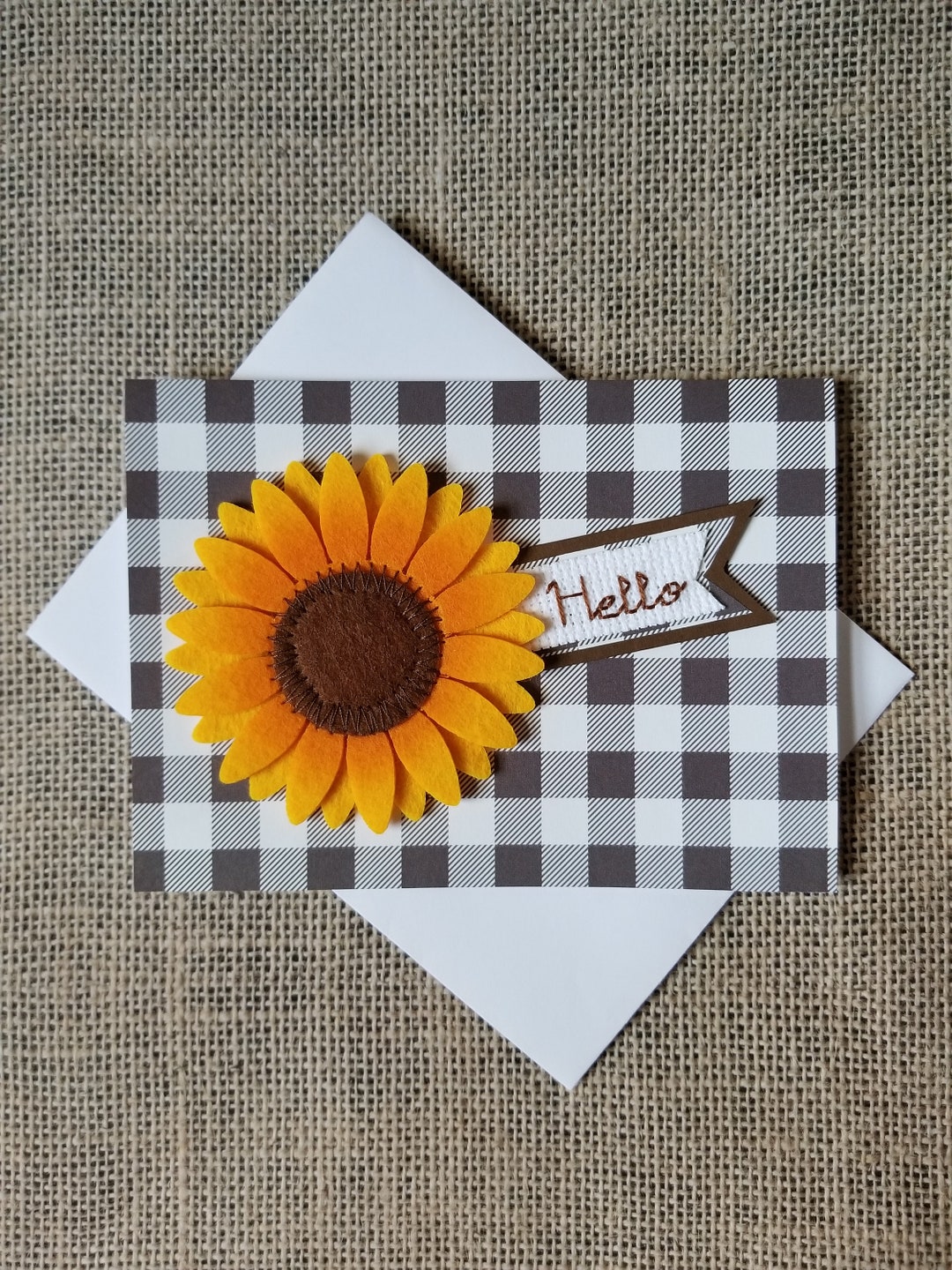 Stitched Hello Sunflower Blank Note Greeting Card - Etsy