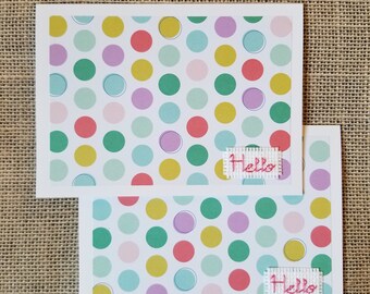 Handmade Note Cards - Stitched Hello Dots Stationery Blank Cards - Set of 2