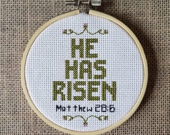 Counted Cross Stitch He Has Risen Scripture Pattern - PDF Download
