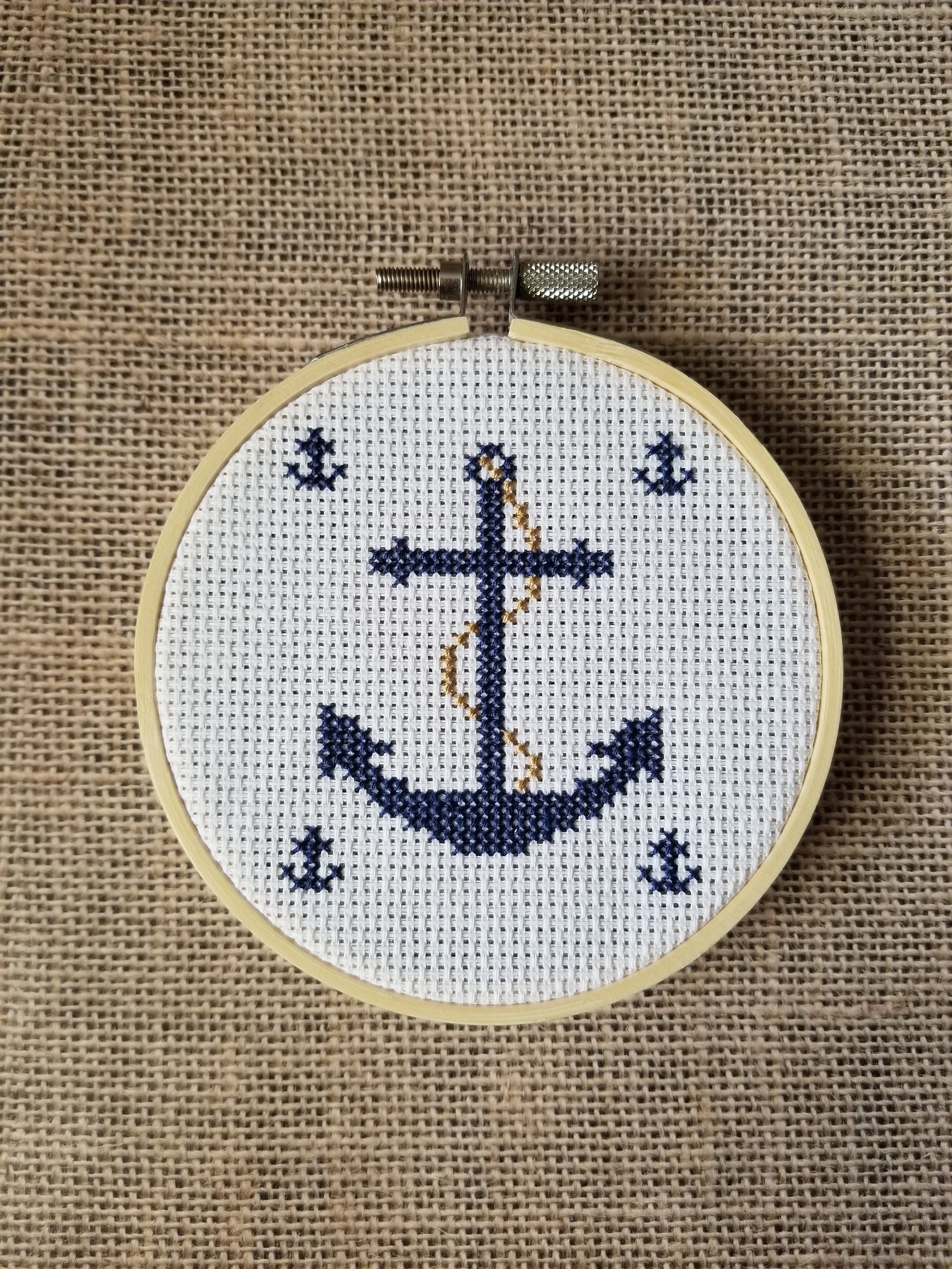 Cross Stitch Woven Rug - Navy/Ivory