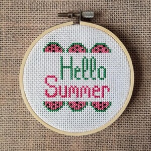 Counted Cross Stitch Hello Summer Watermelons Pattern - PDF Download