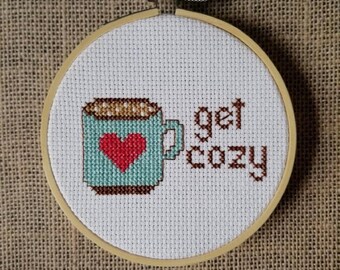 Counted Cross Stitch Get Cozy Mug Pattern - PDF Download