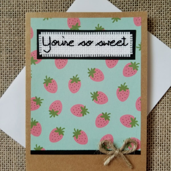 Stitched You're So Sweet Strawberries Blank Note Greeting Card