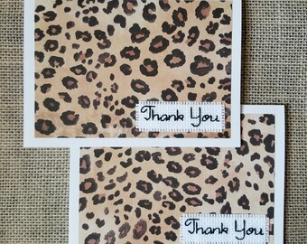 Stationery Note Cards - Stitched Thank You Leopard Print Blank Cards - Set of 2