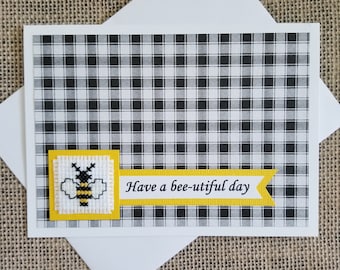 Completed Cross Stitch Bee Have a Bee-utiful Day Blank Greeting Note Card