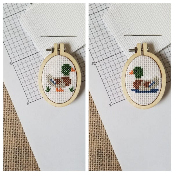 Counted Cross Stitch Mallard Duck and Swimming Mallard Duck Minis 2 Patterns - PDF Download