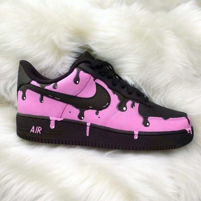 Custom Black Pink Drip Air Force 1 Sneaker, Custom Hand Painted Black Pink Drip AF1 Shoes, Black Pink Drip Sneaker, Free Shipping