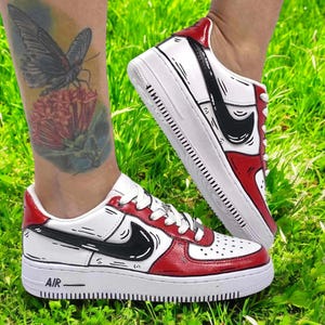 Custom Black Red Cartoon Air Force 1 Shoes, Custom Hand Painted Black Red AF1, Hand Painted AF1 Shoes, Free Shipping