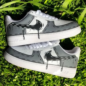 Grey Cartoon Drip Custom Air Force 1 Shoes, Custom Hand Painted Grey Drip AF1, Grey Drip Shoes, Hand Painted Sneaker, Free Shipping