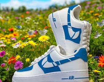 Blue White Custom Air Force 1 Shoes, Custom Hand Painted Blue White AF1, Blue White AF1 Shoes, Hand Painted AF1 Sneaker, Free Shipping