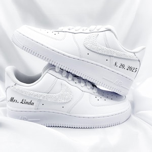 Custom Wedding Bridal Air Force 1 Sneakers, Pesonalized AF1 Wedding Bridal Shoes With Pearls, Custom Wedding Sneaker, Free Shipping