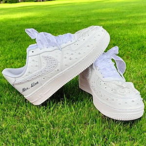 Wedding Bridal Custom Air Force 1 Sneakers, Wedding Bridal Embroidered AF1 Sneakers, Custom Wedding Shoes, Wedding Shoes Gift, Free Shipping