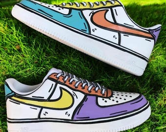 Colorful Cartoon Custom Air Force 1 Shoes, Custom Hand Painted Colorful Cartoon AF1, Personalized AF1 Shoes, Free Shipping