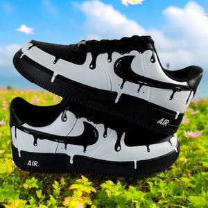 Custom Black White Drip Air Force 1 Sneaker, Custom Hand Painted Black White Drip AF1 Shoes, Black Drip AF1 Sneaker, Free Shipping