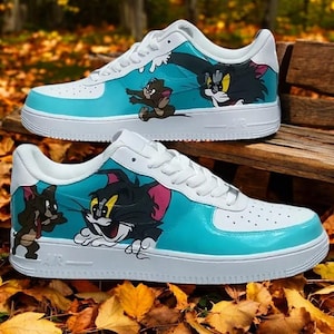 Sneaker Tom&Jerry Air Force 1 personalizzate, Tom-Jerry AF1 personalizzate dipinte a mano, scarpe AF1 con cartoni animati, sneaker AF1 dipinte a mano, spedizione gratuita